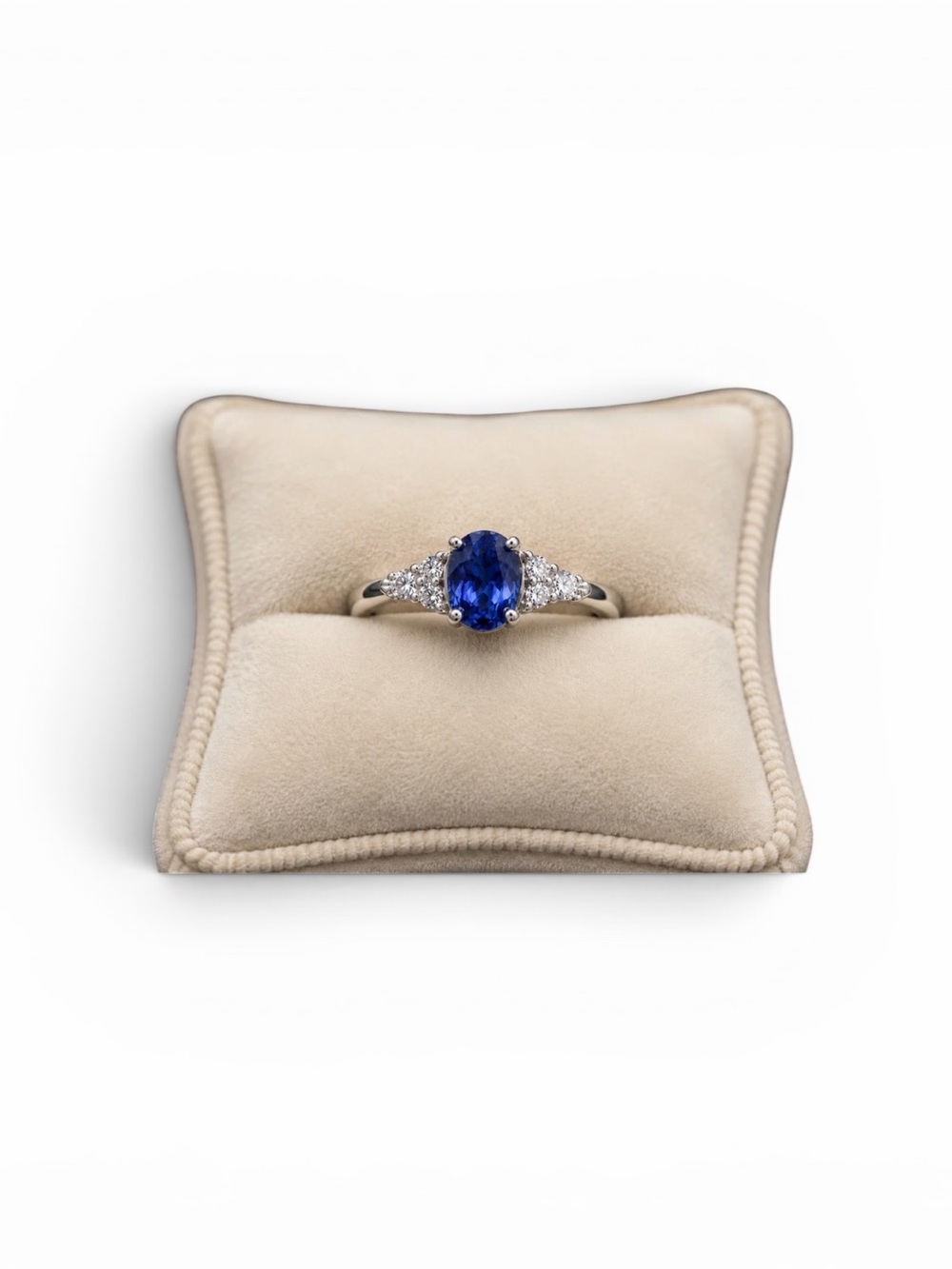 Natural Blue Sapphire & Natural Diamond Ring 3.52ct Sterling Silver Size 6.5